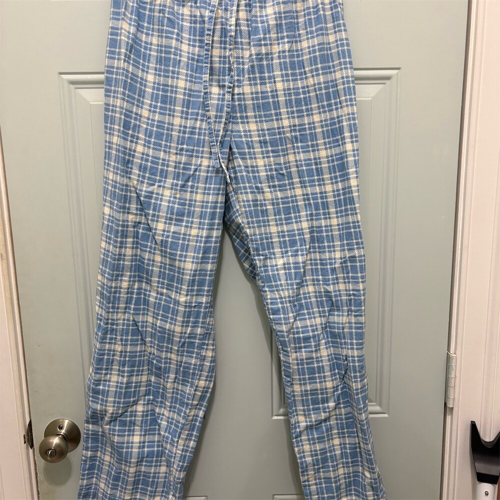 L.L.Bean Pajama Lounge Pants Womens Size M Blue & Off White Plaid